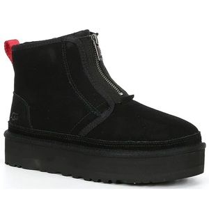 UGG Neumel Platform Zip Suede Booties Black New in box size 8